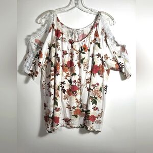 Maurices white & floral print tunic women's 1X  #2108